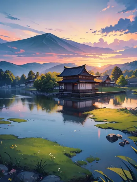 an 8k anime wallpaper featuring a serene and atmospheric landscape, inspired by the gentle and nostalgic style of keiichi hara. ...