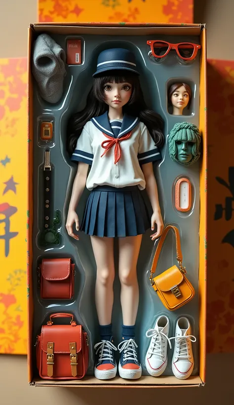 live-action、Real、High school girl figure in an unopened box、uniform、Bags、hat、Sneakers included、Colorful packaging