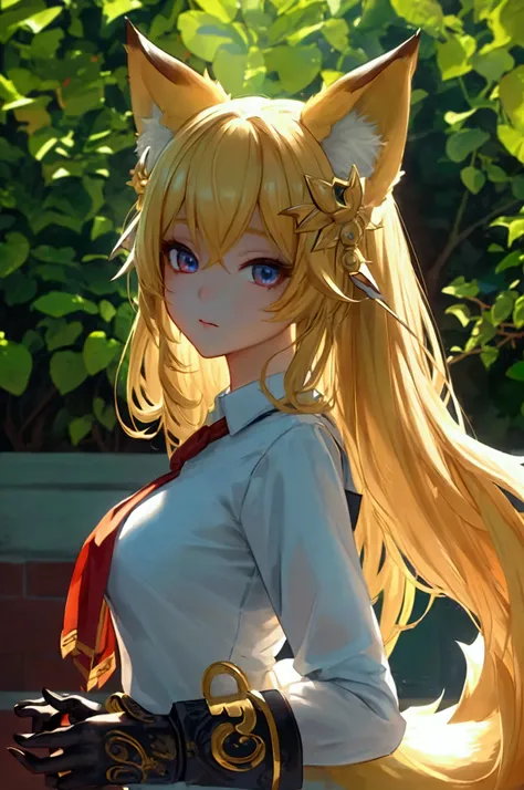 8k high resolution (Super detailed), masterpiece, (Best Quality), Real anime style　Detailed eyes, Detailed face　Detailed hands　Fine hair　Very detailed body、Fine skin, Very elaborate hair ornament, Precision sculpted body and hands　One Girl　Fox ears　Fox&#39...