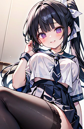 The body is eight times longer than the head, (Highly detailed CG Unity 8k), （Please redeem），（Very detailed），（Ultra-high resolution）, Black Hair, High school girl in sailor suit, Anime 2D Rendering, Realistic young anime school girl, （white headband）, smil...