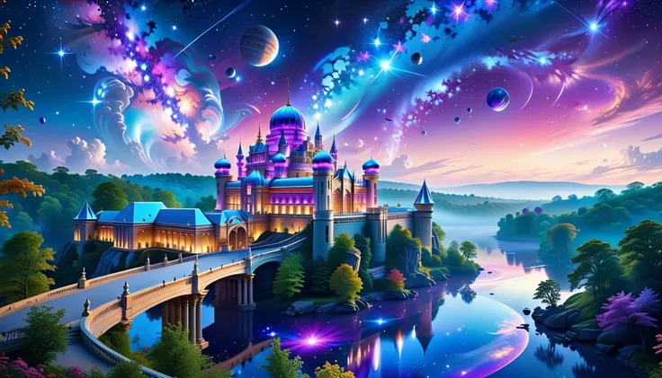 A Masterpiece In 32K Resolution, Supreme Quality, Super Detail, Official Art, Very High-Resolution 32K Wallpaper. Celestial And Dreamlike, Ultra-Detailed Features, An Expansive Sky Full Of Luminous Stars And Swirling Galaxies. Floating Castles Soar Through...