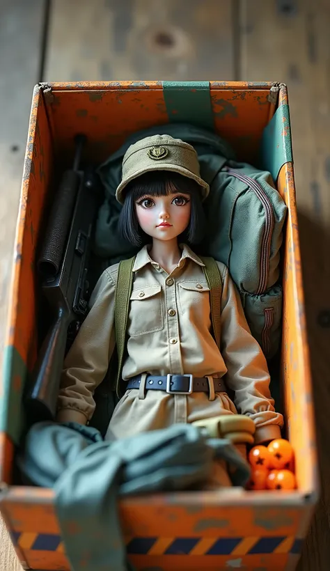 live-action、Real、High school girl figure in an unopened box、Soldier、Bags、hat、boots、Rifle included、Colorful packaging