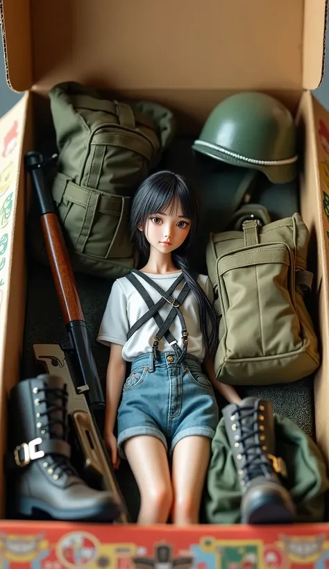 live-action、Real、High school girl figure in an unopened box、Soldier、Bags、hat、boots、Rifle included、Colorful packaging