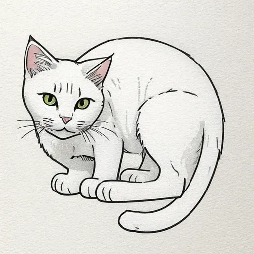 white cat、line art