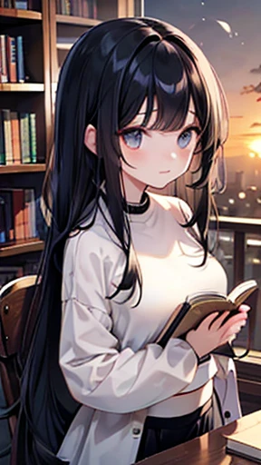 CG, Unity, 8k, wallpaper, Please redeem, masterpiece, A woman with a gentle impression, (Soft Smile: 1.5), (Long black hair, Cropped bangs, A hairstyle called Hime Cut: 1.5), break, White skin, break, Deep blue eyes, break, White sweater, break, Long black...