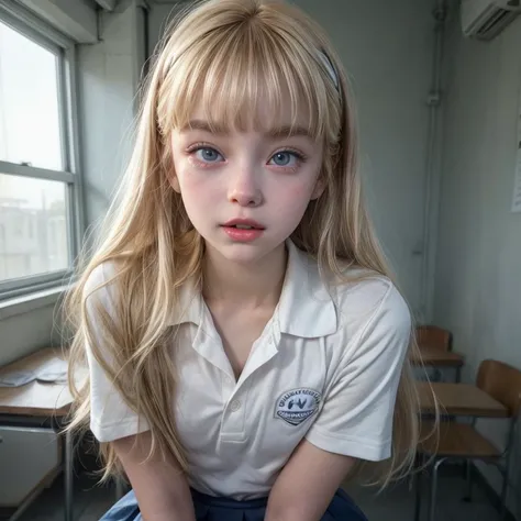 portlate、School Uniforms、bright expression、The cutest face in the world、Young shiny shiny white shiny skin、The best good looks in the world、ultimate beauty girl、The most beautiful and bright blonde hair in the world、shinny hair、Super long silky straight ha...