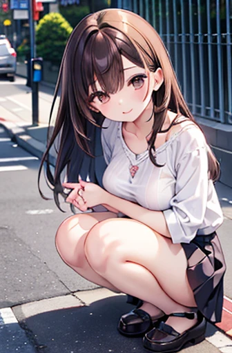 there is nothing、masterpiece、Chizuru Ichinose、Brown Hair、I、For women、street、Detailed Background、Detailed eyes、（（Brown eyes））,Beautiful perfect legs, Clean and perfect hands,Large Breasts、