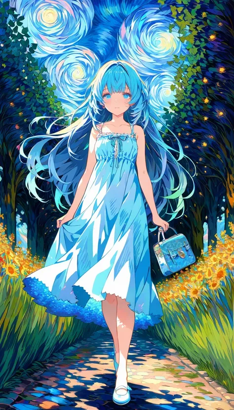 absurd, high resolution, ultra detailed, break, flat chest, long hair, (((( light blue long hair)))), ((blushing)), clear blue e...