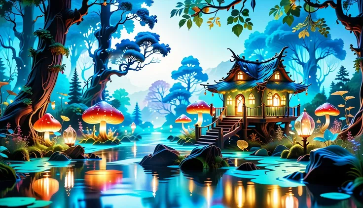 A Masterpiece In 32K Resolution, Supreme Quality, Super Detail, Official Art, Very High-Resolution 32K Wallpaper. Mystical And Whimsical, Ultra-Detailed Features. Enchanted Woods Come Alive With Bioluminescent Mushrooms And Ethereal Creatures That Flutter ...