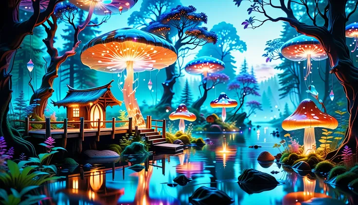 A Masterpiece In 32K Resolution, Supreme Quality, Super Detail, Official Art, Very High-Resolution 32K Wallpaper. Mystical And Whimsical, Ultra-Detailed Features. Enchanted Woods Come Alive With Bioluminescent Mushrooms And Ethereal Creatures That Flutter ...