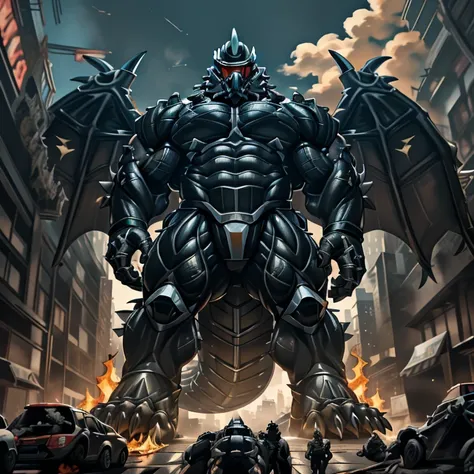 (masterpiece. official art. 8k. best quality. detailed full body. full body.)
(situation 1 : dominating demon lord dragon batzz. focus Colossus mechanical Muscular demon lord dragon batzz is trampling the CITY. macro. stomp. Low-angle perspective. emphasiz...