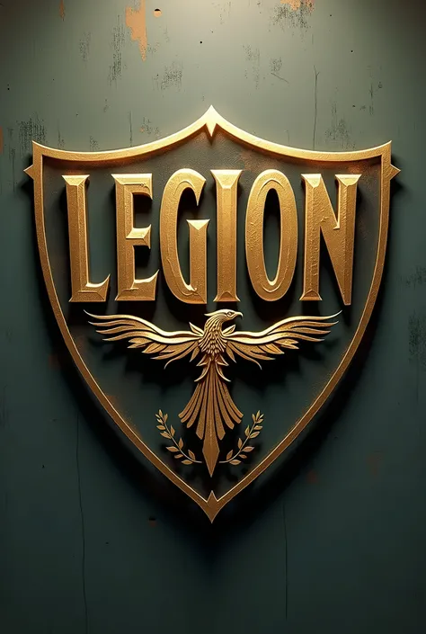 LETTER DESIGN, MATERIAL METAL ORO, 3 words "Legion" "phoenix" "international" WORDS OF THE SAME SIZE, ONE LINE ONLY, do not translate, All in Spanish, CAPITAL LETTERS, FOR ONLINE GAME "Legion" "phoenix" "international"