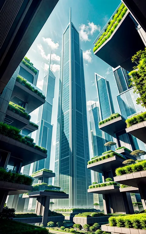 A futuristic city where greenery coexists。