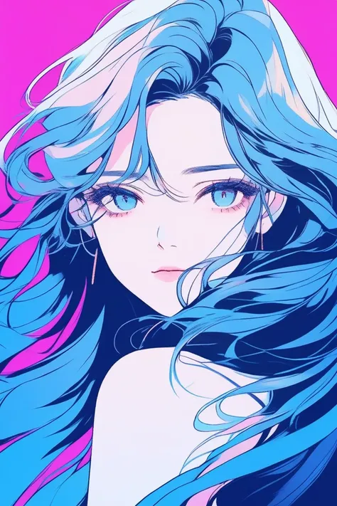 Masterpiece, best composition, highest quality, perfect as mobile phone wallpaper, illustrator, anime, realistic, sketch , portrait of woman with long hair, perfect beauty, beautiful artwork, expressive and beautiful, artistic drawing. Blue gradient backgr...