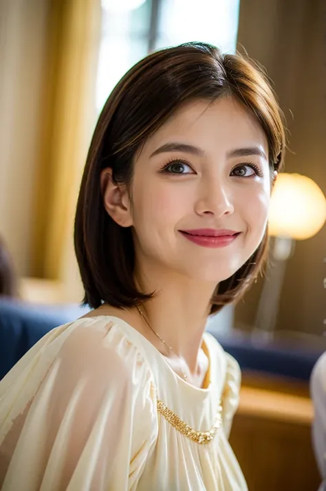 ((White Wine)),((Wine Glasses)),(Realistic, 超Realistic:1.4), 16K HDR, High resolution,((White Wine)),((Wine Glasses)),Happy smile、short hair,The best smile、Japanese actress,so beautiful(It looks like the real thing),dress、Slim couple、Model Couple、(Realisti...