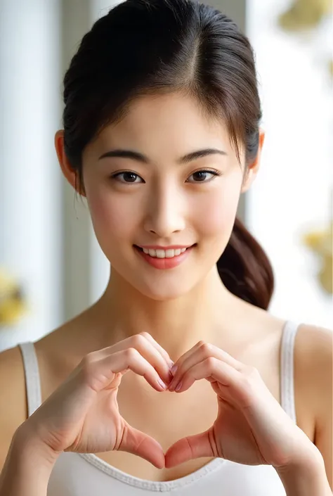 High image quality, 32K, Extremely precise and accurate anatomy, masterpiece, Realistic, Very detailed, photograph, High resolution, ((Heart shaped hands:2.78, Cute Hairstyles)), Smoother light, Official Art, Written boundary depth, Bright light, Detailed ...