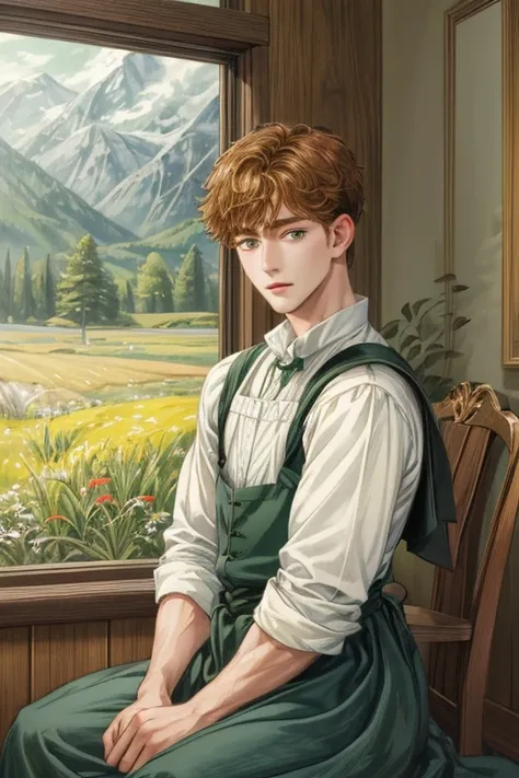 (Absurd, High resolution, Simple Details, High resolution), A simple masterpiece, Best Quality, 1. Boy , short hair, Handsome face, Anime Eyes, Anne of Green Gables characters, Male version, Simple interior, Gnostic Landscape 