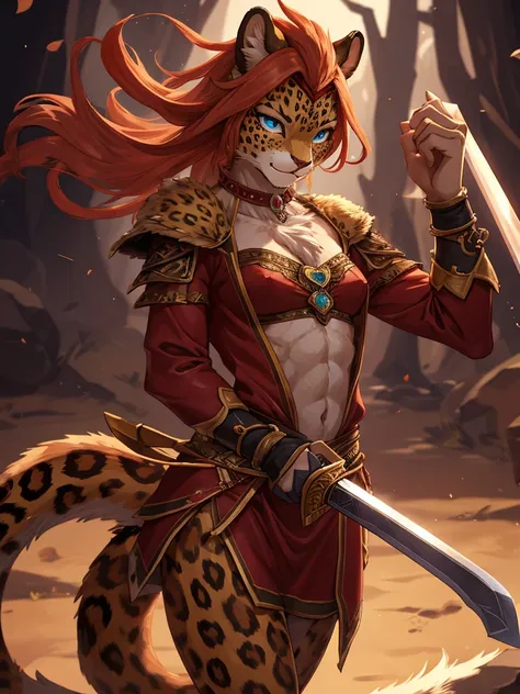 Beastman adventure fantasy, female leopard, warrior, slim , (muscular:0.8) , Sword Dance
, ( soft focus , Shallow focus , soft light) , Mature , Euphoria , glossy lips , moist eyes , coquettish , bold action , flasher , Insane , fabulous , sensational , fu...