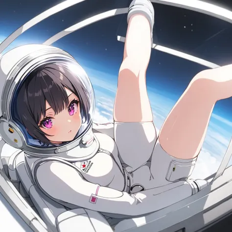 (white back ground):10,simple background ,BREAK masterpiece, (best quality), (highly detailed:1.3), 1girl,solo,fullbody,floating:2,(Space Suit:1.15),short hair, Space Helmet ,Black Hair ,