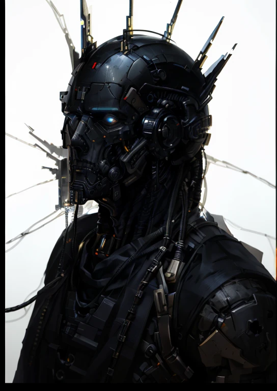 a close up of a robot with a head of wires, portrait of a cyberpunk machine, cybernetic machine male face, cyborg - guy, intricate transhuman, portrait of a cyborg king, cyborg guy, cyborg man, detailed portrait of a cyborg, portrait of a male android, adv...