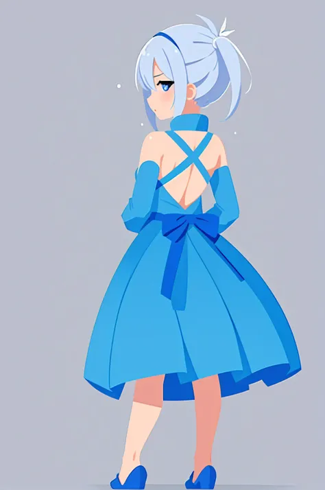 （The same character，front，side，back），Simple background！，（whole body），Blue and white hair，Cartoon，Ball head