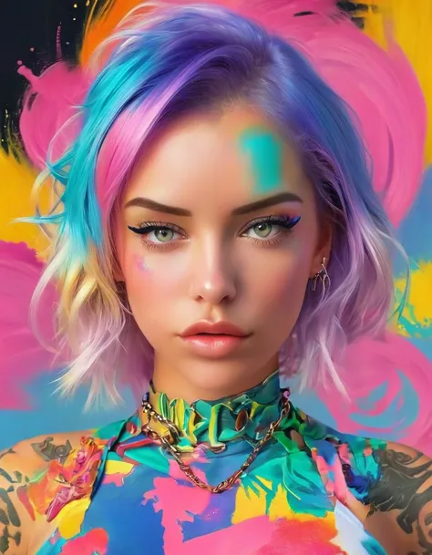 arafed woman with colorful hair and piercings posing for a picture, punk art inspired by ryan barger, trending on artstation, di...