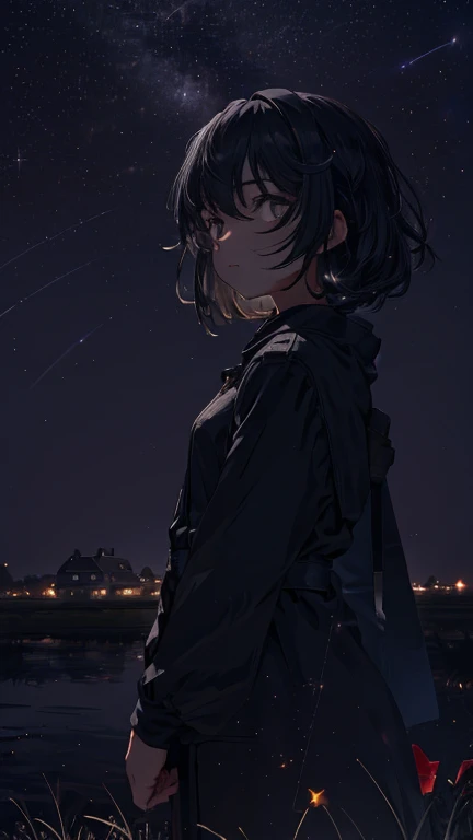 midnight, black sky, star, rural, no girl