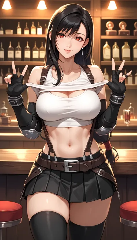 Izayoi Seishin artstyle, (score_9, score_8_up, score_7_up), (best quality, masterpiece),perfect anatomy,(aesthetic,very aesthetic),official style, (ultra-high resolution), 1girl, tifa lockhart, final fantasy,(beautiful woman).tareme, black hair, low-tied l...