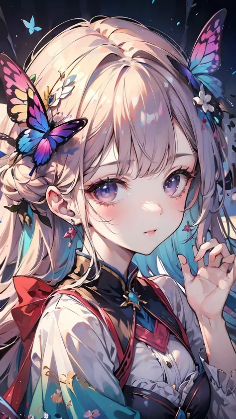 ((best quality)), ((masterpiece)), (detailed), perfect face,rainbow butterfly maiden, rich and colorful