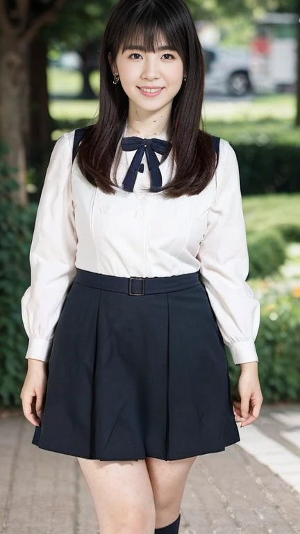 japanese mature,(48 years old:1.2),white skin,(plump body,large breasts,emphasizes plump thighs:1.5),(nogizaka uniform,micro min...