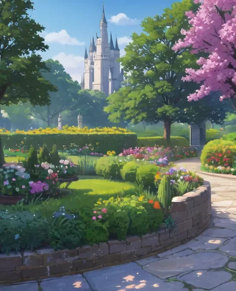 no character, castle garden background