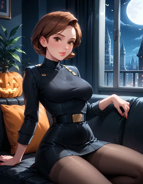 score_9, score_8_up, score_7_up, 1girl, solo, (Helen Parr, short hair, generous and heavy breasts, slender waist:1.4), wearing (sexy Star Wars Imperial officer wearing a (black) uniform, short skirt, tights, wedge:1.5), (naturally curved, thicc:1.2), confi...