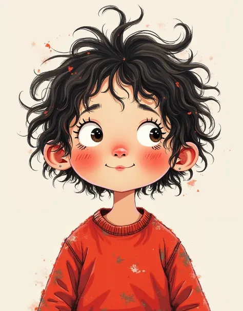 Colorful illustration：Vector Art，Messy纹理，Rough texture，Childish Art，Folk Art，A painting，Pastel Art：Portrait of a child，Alone，Cute expression，Big eyes，Worn red clothes，Cartoon Speed，Messy