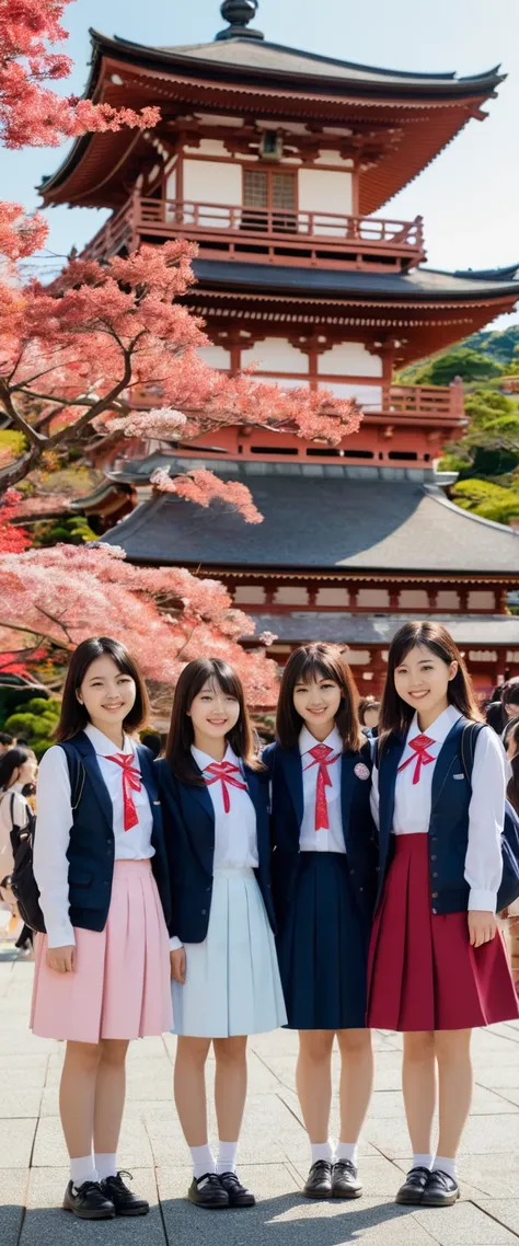 Commemorative photo of a school trip to Kyoto, high school girls, Kiyomizu-dera Temple