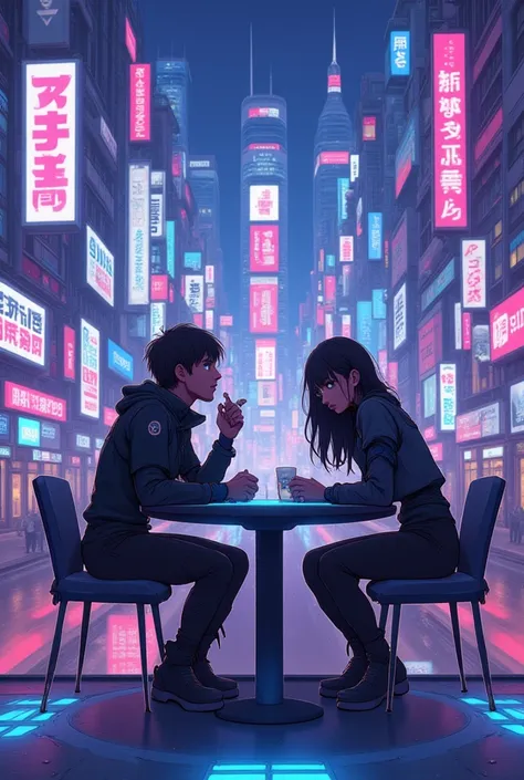 cybanime, a couple on a date, sitting on a table