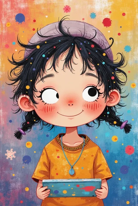 Colorful illustration：Vector Art，Rough texture，Children&#39;s Art，Artists from the stars，Autistic painter，Rich imagination，Childish graffiti art，Folk Art，A funny cartoon，Pastel Art：(Cute little painter，Big eyes，Alone，)