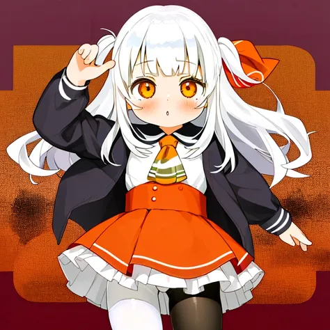 One girl, masterpiece, Best Quality, high quality, Olga_Marie, white_hair, orange_eye, LONG hair, eyeの間の毛, Long sleeve, jacket, Red Ascot, dress, skirt, pantyhose, 非常長いhairの毛, Cowboy Shot, 