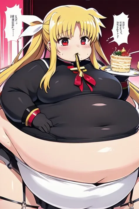 Fate Testarossa、obesity、Waist 2m、Pregnant belly,、forced diet、Big eater、overeating、obesity体型、Big belly、Details、Burp、Magical Girl Lyrical Nanoha