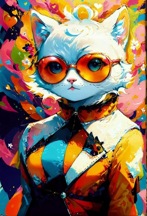 Best Mobile Phone Wallpaper, Award Winning Wallpaper, Portrait Photography, Front View is a Portrait of a Cute Cat Dressed in 1960s Mid Century Fashion. Straitjacket Theme Wearing Sunglasses is a 1960s Fashion Style, Solid Color Clothes, Beautiful Backgrou...