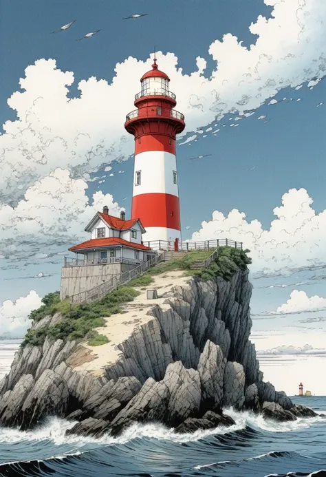 Lighthouse, by Naoki Urasawa.
best quality, masterpiece, intricate details, ultra-detailed