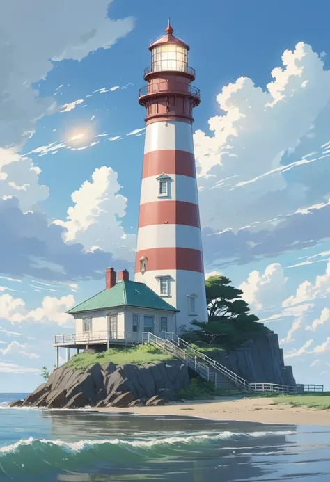 Lighthouse, by Makoto Shinkai and Makoto Niitsu style.
best quality, masterpiece, intricate details, ultra-detailed