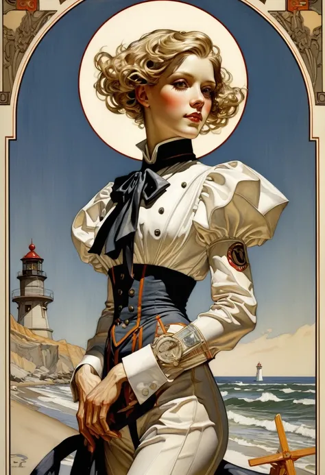 Lighthouse, by joseph leyendecker and J.C. Leyendecker.
best quality, masterpiece, intricate details, ultra-detailed