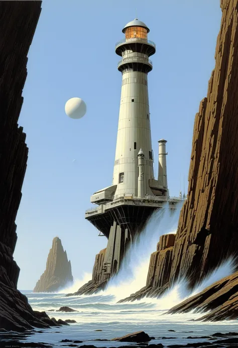 Lighthouse, by Ralph McQuarrie.
best quality, masterpiece, intricate details, ultra-detailed