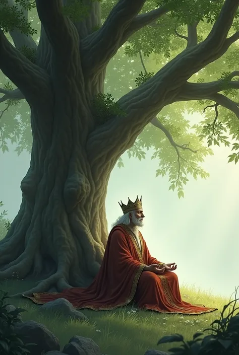 A king meditating under a tree 