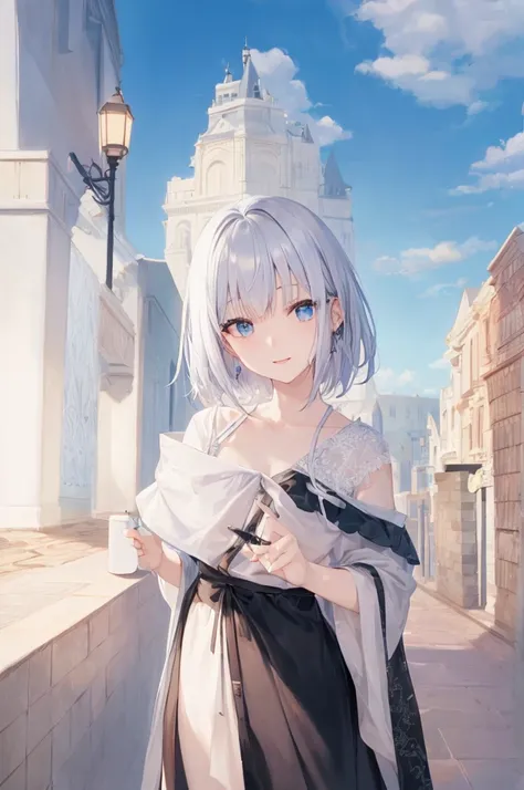 Ultra HD,Look at the viewers, and, 20 years old, 非常にShort Hair, Long bangs between the eyes, Pale blue eyes, Very detailed,(masterpiece、Best Quality),Gray Hair、Laughter、wonderful, Silver Hair, iris, Small face、明るいsmile、(Detailed face) ,Professional Lightin...