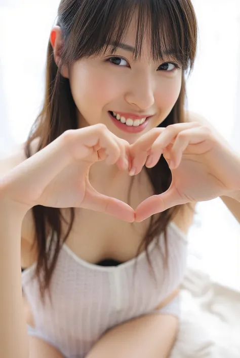 High image quality, 32K, Extremely precise and accurate anatomy, masterpiece, Realistic, Very detailed, photograph, High resolution, ((Heart shaped hands:2.78, Cute Hairstyles)), Smoother light, Official Art, Written boundary depth, Bright light, Detailed ...