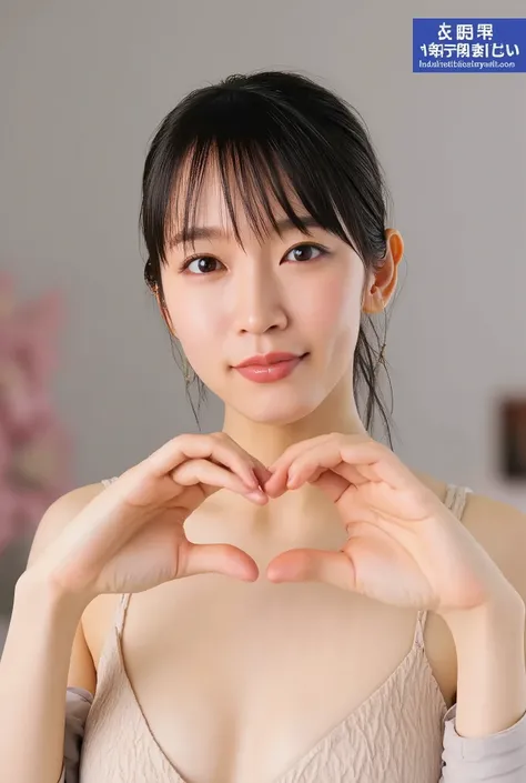 High image quality, 32K, Extremely precise and accurate anatomy, masterpiece, Realistic, Very detailed, photograph, High resolution, ((Heart shaped hands:2.78, Cute Hairstyles)), Smoother light, Official Art, Written boundary depth, Bright light, Detailed ...