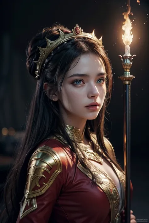 a goddess of fire wearing red clothes,jewelry on the head,a sword that emits fire and has an incandescent blade,fiery gaze,(best quality,4k,8k,highres,masterpiece:1.2),ultra-detailed,(realistic,photorealistic,photo-realistic:1.37),HDR,UHD,studio lighting,u...