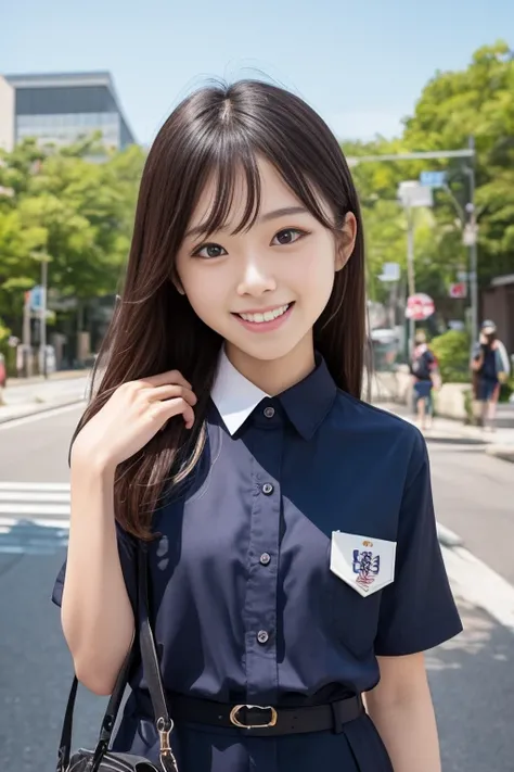 High quality masterpiece, 8k, , Japanese Girls, RAW Photos, Absurd, Winner portrait smile face, 笑face, Alone, Uniform, Summer Clothes Idol&#39;face, violet, Gardenia, Delicate girl, Long black hair, Dark Eyes, Upper body digital SLR, Observe the audience, ...