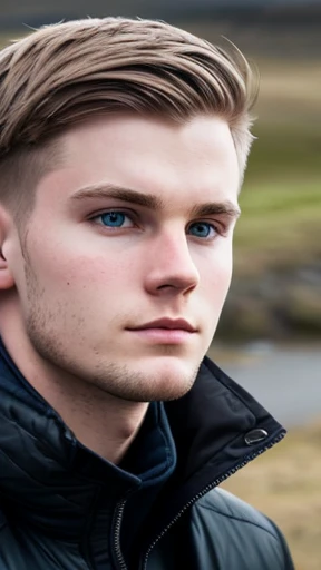 A young Icelandic man with focus on his face.